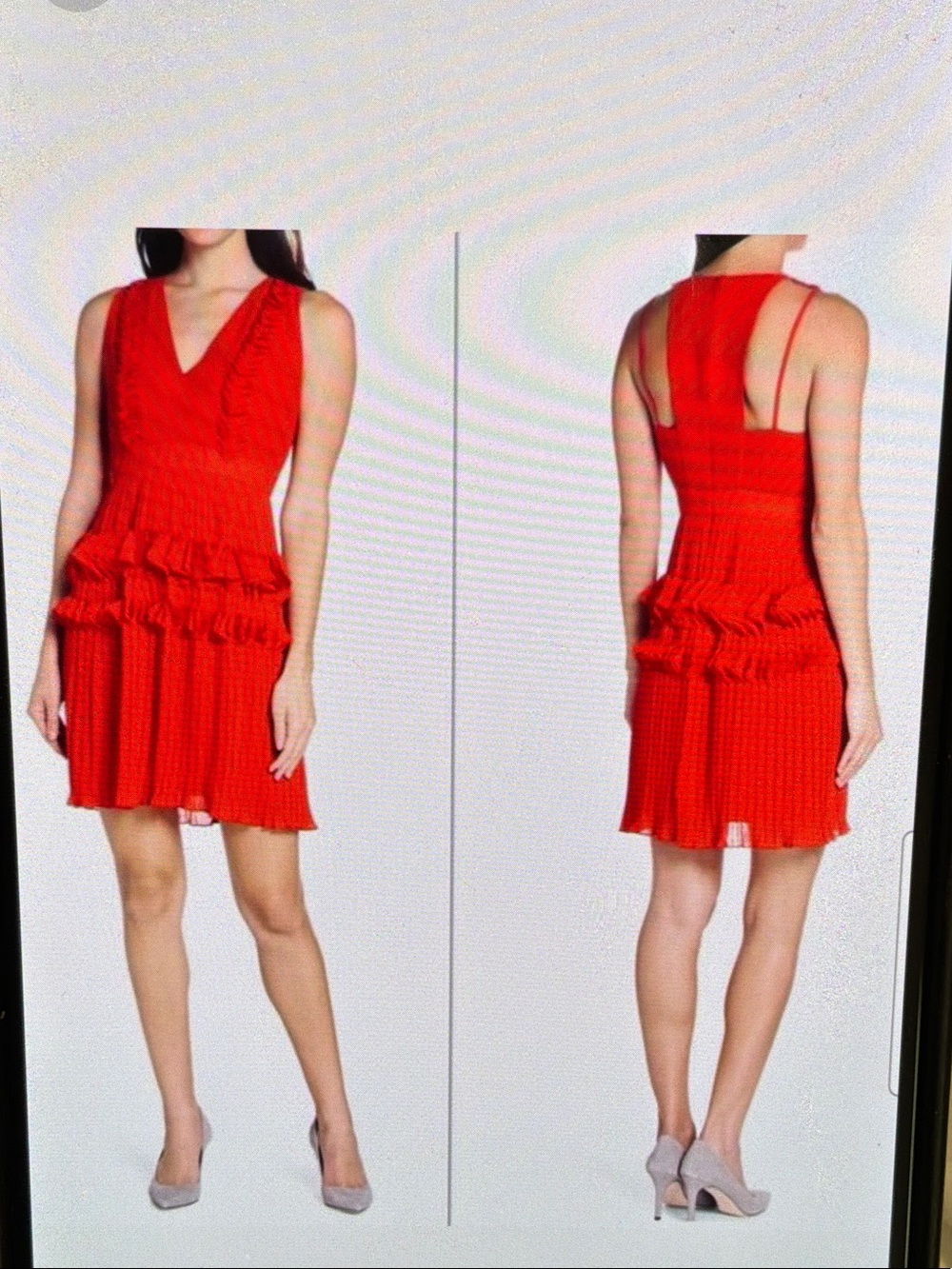foxiedox V-Neck Ruffle Tiered Mini Dress Medium Pleated Lined Bright Red